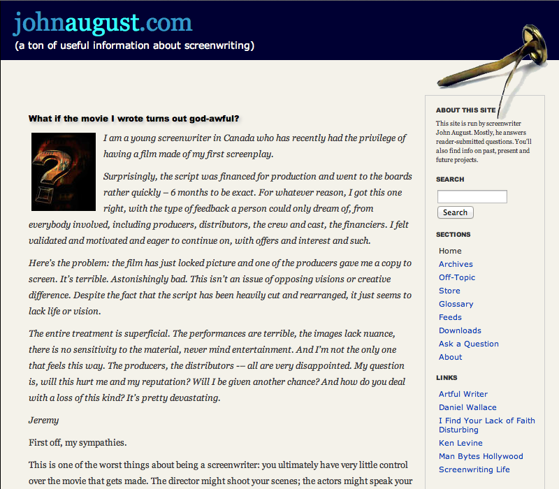 Johnaugust.com as it appeared April 2006