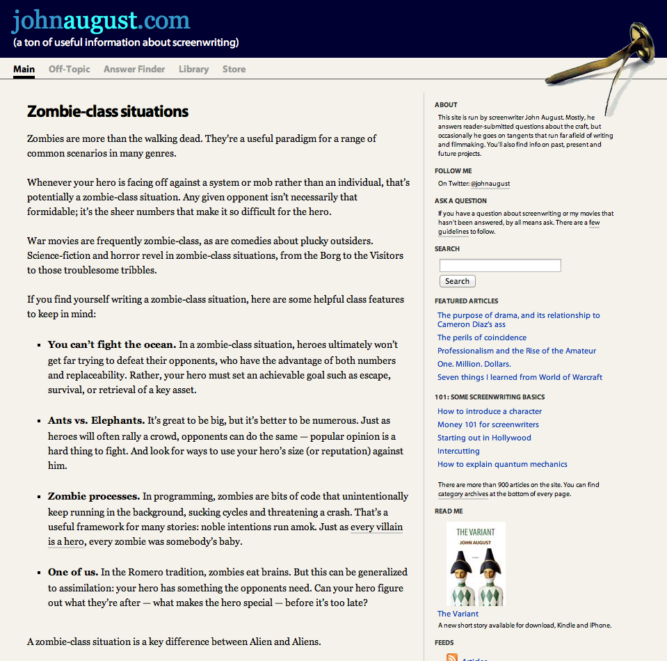 Johnaugust.com as it appeared November 2009
