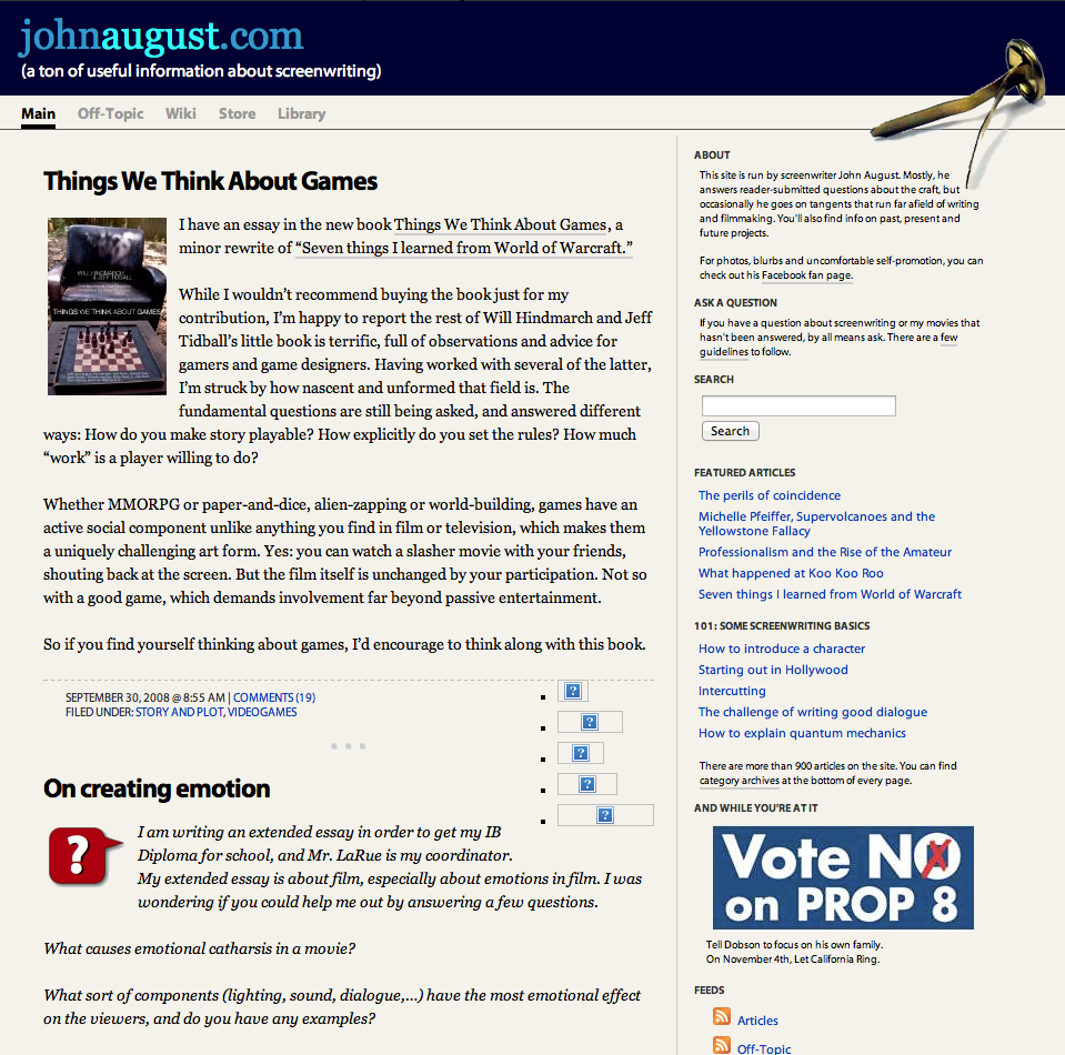 Johnaugust.com as it appeared November 2008