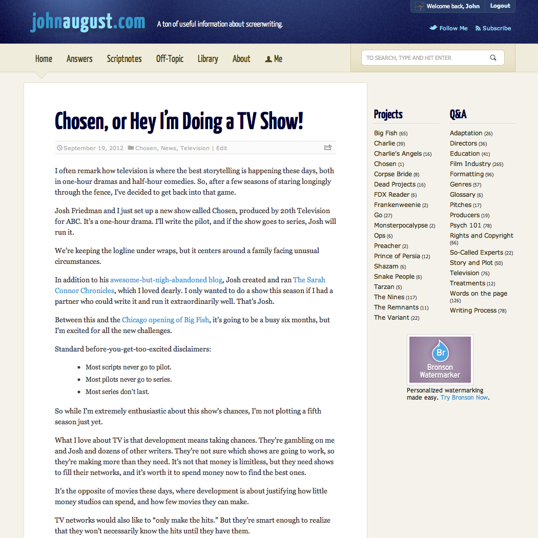 Johnaugust.com as it appeared September 2011