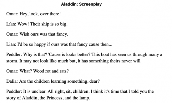 aladdin transcript page